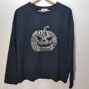 Pumpkins & Potions Black Jackolantern Halloween Women's Sweatshirt Large L Glow